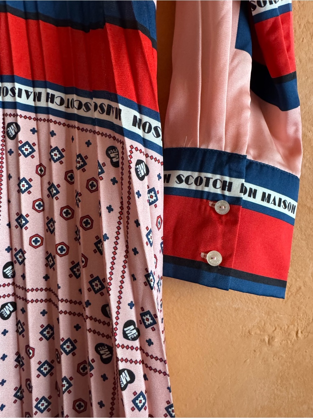 Scotch & Soda Thalia Scarf Print Pleated Midi Dress Pink Large - Picture 7 of 16